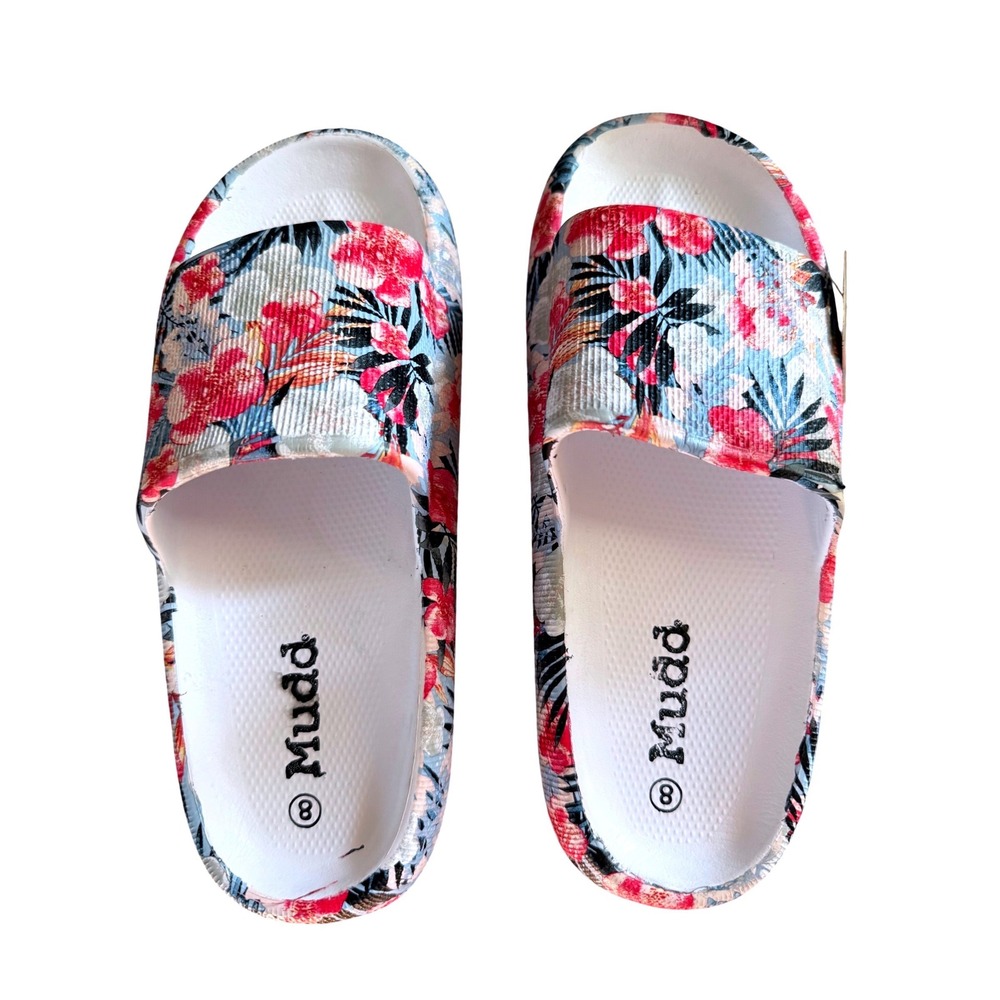 Mudd Slide Sandals Womens 8 Floral Pink New Tropical Beach Pool Aloha-01LP